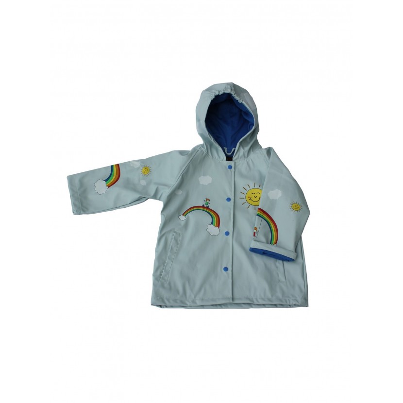 Girls Light-Blue Multicolor Rainbow Print Hooded Raincoat - Size 3T