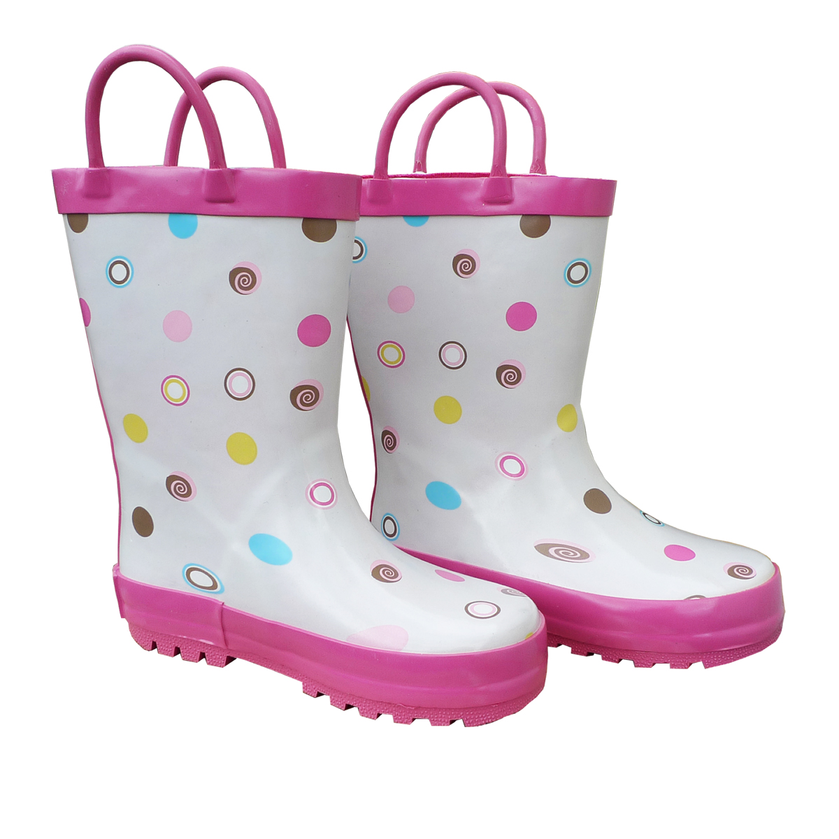 FOX-600-80-1 Childrens White Polka Dots Deluxe Rain Boot - Size 1