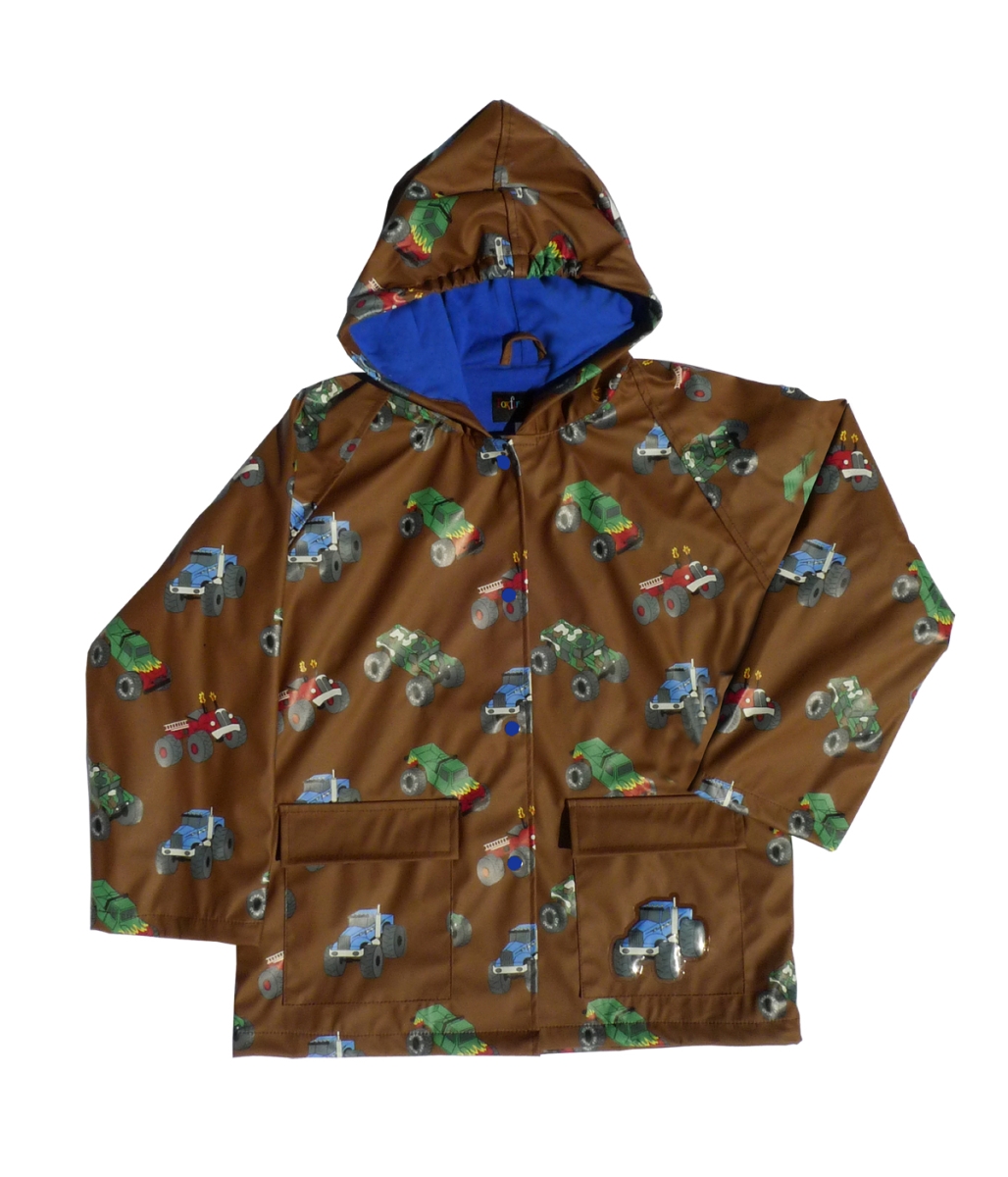 FOX-601-60-5 Childrens Brown Monster Truck Raincoat - Size 5