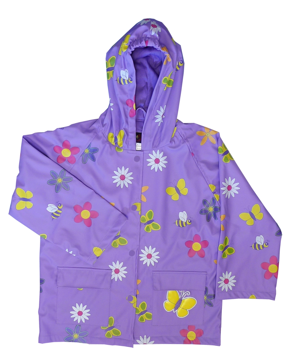 FOX-601-70-4T Childrens Lavender Flower Rain Coat - Size 4T