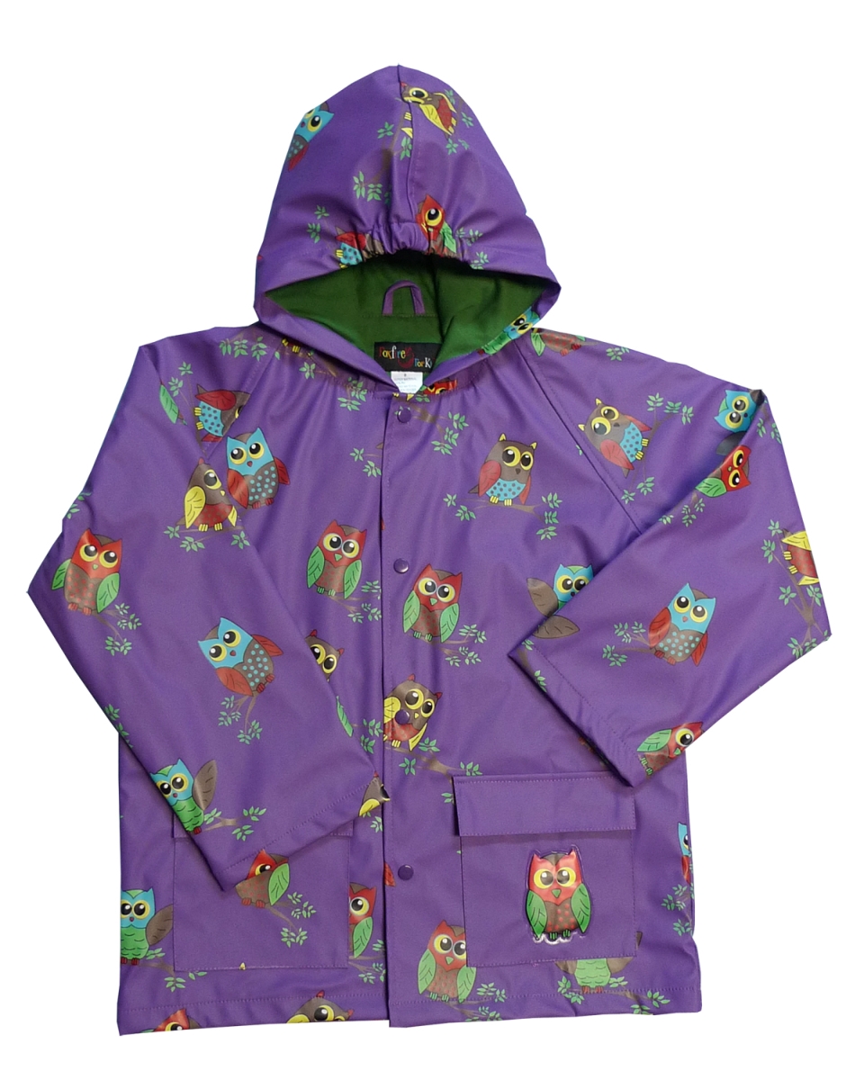FOX-601-74-4T Childrens Purple Owl Raincoat - Size 4T