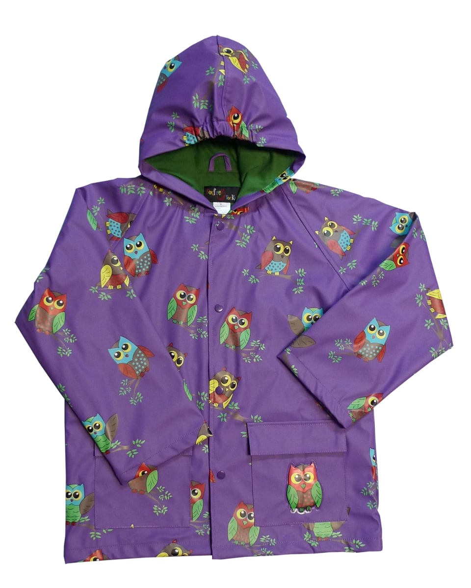 FOX-601-74-8 Childrens Purple Owl Raincoat - Size 8