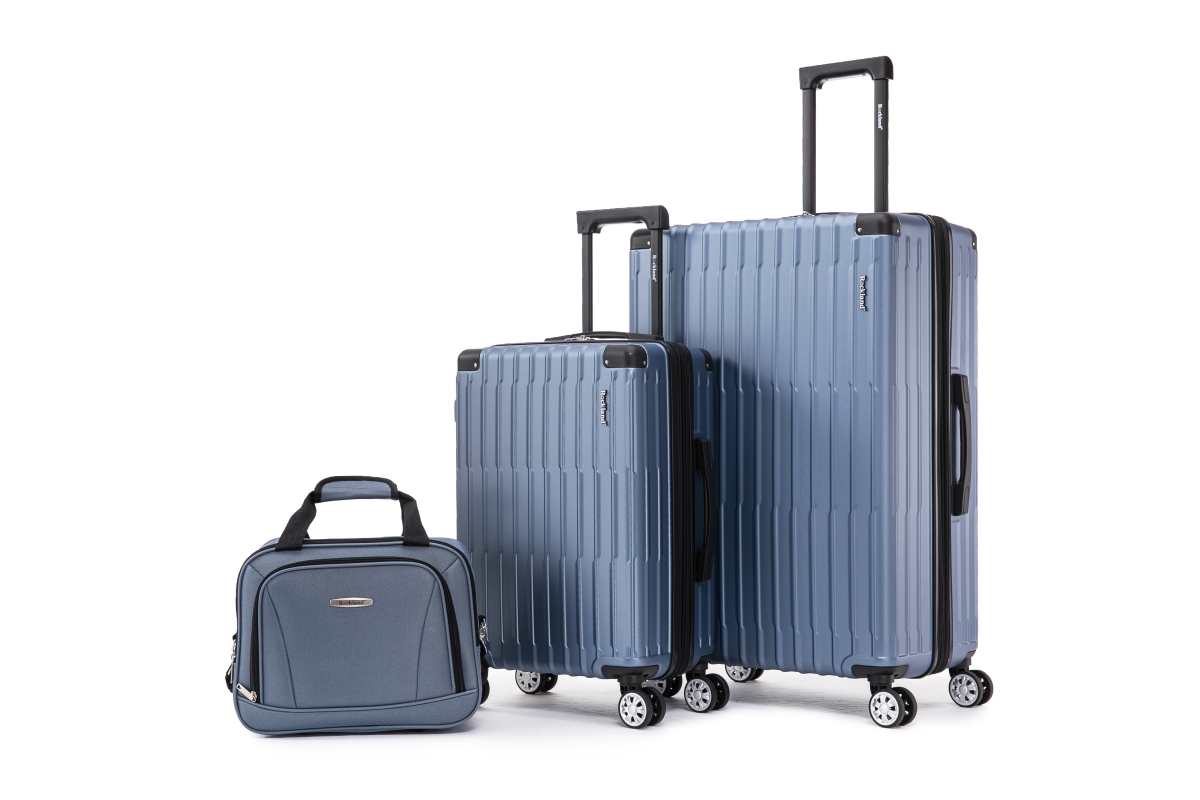F261-BLUE Hardside Spinner Wheel Upright Luggages with Tote, Blue - 3 Piece