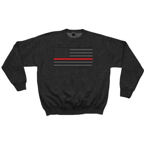 Crewneck Sweatshirt - Thin Red Line & Black - 2XL - USA Flag Design