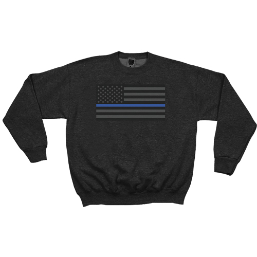 Crewneck Sweatshirt - Black - Medium - USA Flag & Thin Blue Line Design