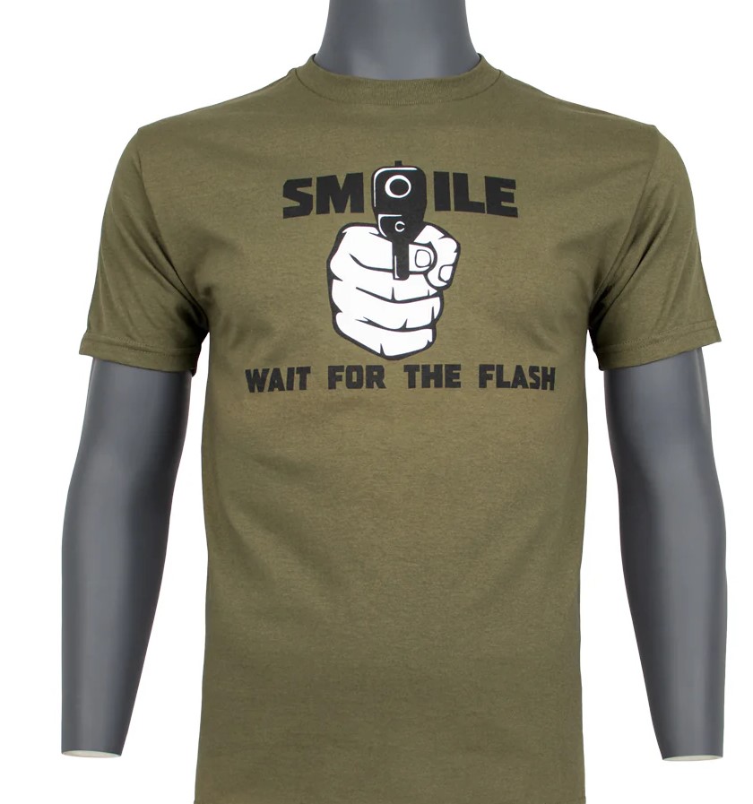 Smile for The Flash Mens T-Shirt - Olive Drab, Medium