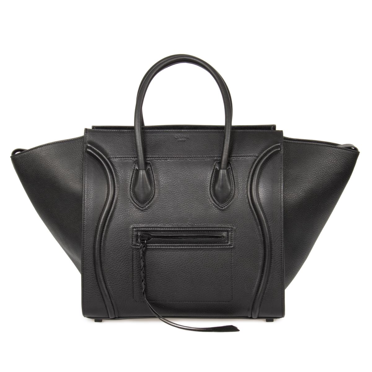 Picture of Celine CEL-HBAG-PHANT-GRAIN-BLK-M Medium Luggage Phantom Bag, Black Leather