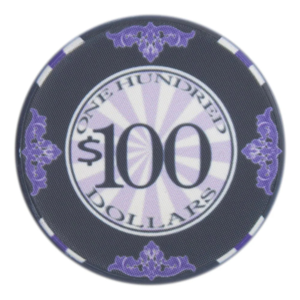 Picture of Brybelly CPSC-100 10 g Scroll Ceramic Poker Chips - All Over Print - 100 Dollar