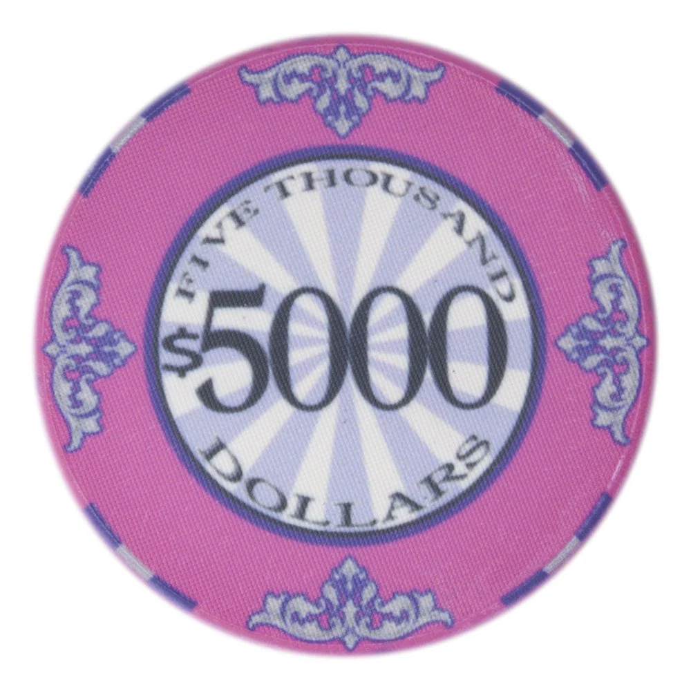 Picture of Brybelly CPSC-5000 10 g Scroll Ceramic Poker Chips - All Over Print - 5000 Dollar