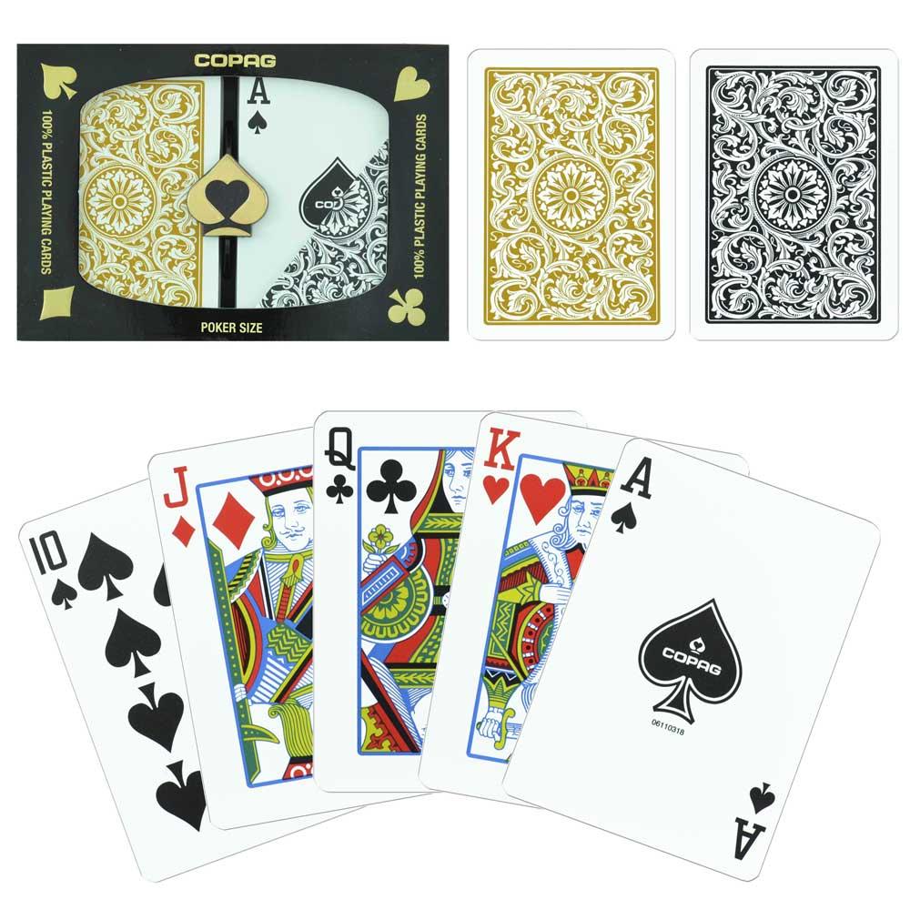 GCOP-201 1546 Plastic Playing Cards - Poker Size - Regular Index - Black & Gold