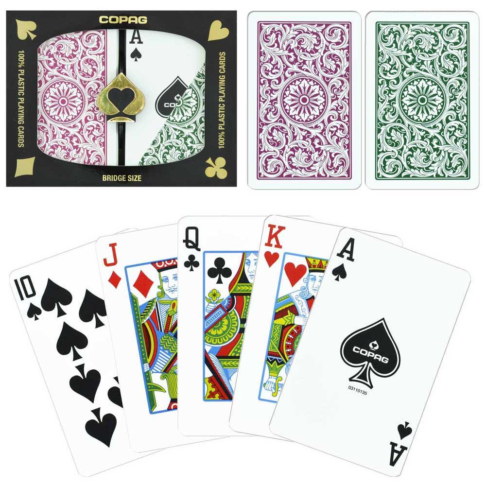 GCOP-503 1546 Plastic Playing Cards - Bridge Size - Regular Index - Green & Burgundy