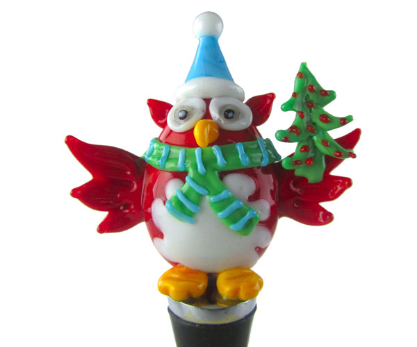 Picture of Zees Creations 14706 Glass Wine Bottle Xmas Owl With Tree