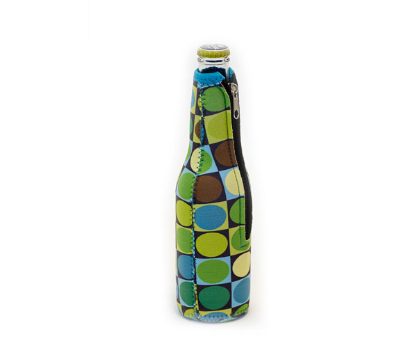 Picture of Zees Creations NP404 Neoprene Beer Bottle Jacket With Zipper - Circles & Squares
