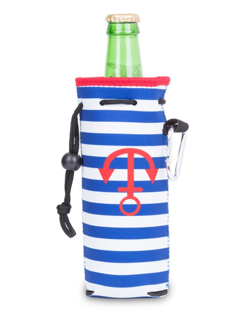 Picture of Zees Creations NP807 Neoprene Bottle Cooler With Carabiner - Stripes & Anchors