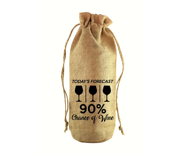Picture of Zees Creations JB1014 90 Percent Chance of Wine Jute Wine Bottle Sack