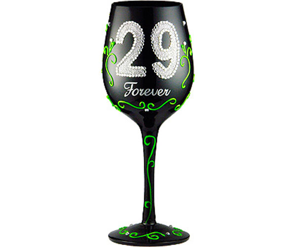 Picture of Bottoms Up - 95 and Sunny WG29FOREVER Wine Glass, 29 Forever
