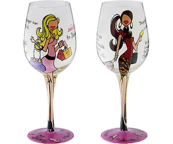 Picture of Bottoms Up - 95 and Sunny WGADDICTED Wine Glass, Addicted to Shopping