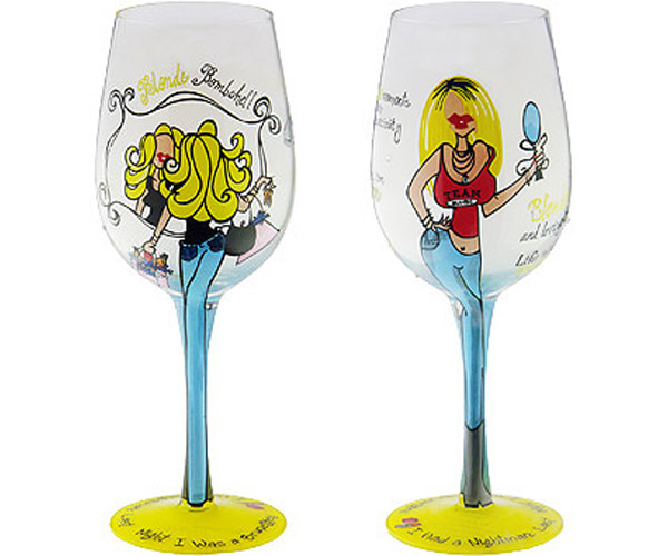 Picture of Bottoms Up - 95 and Sunny WGBLEACHBLONDE Wine Glass, Bleach Blonde
