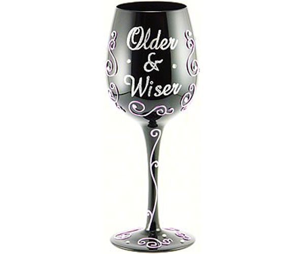 Picture of Bottoms Up - 95 and Sunny WGOLDERWISER Wine Glass, Older & Wiser