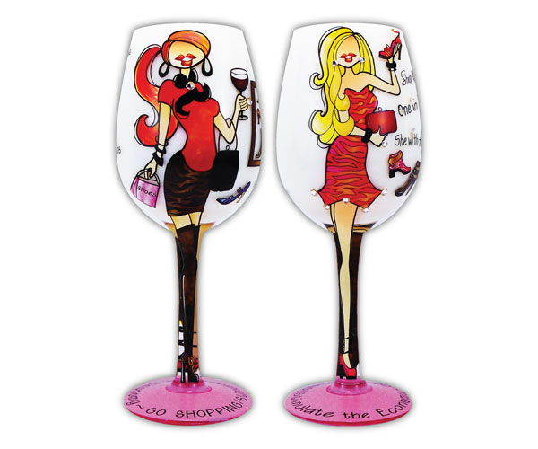 Picture of Bottoms Up - 95 and Sunny WGQUEENSHOES Wine Glass, Queen of Shoes