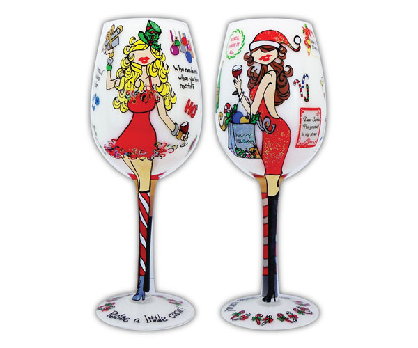 Picture of Bottoms Up - 95 and Sunny WGSANTA Wine Glass, Santa I Want It All