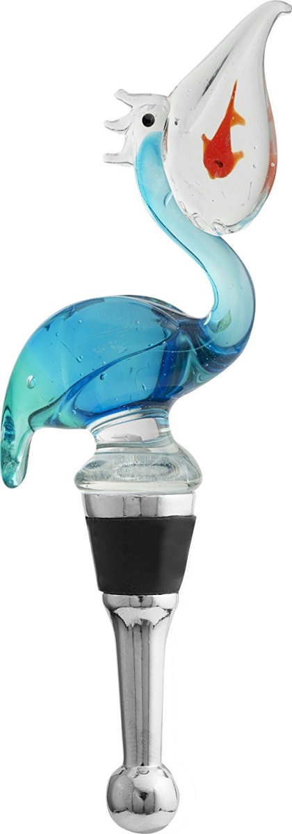 Picture of LS Arts BS-406 Bottle Stopper - Blue Pelican with Fish