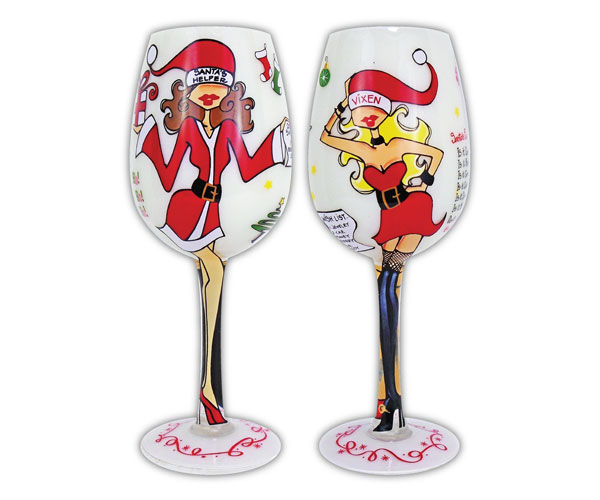 Picture of Bottoms Up - 95 and Sunny WGSANTASHELP Wine Glass, Santas Helpers