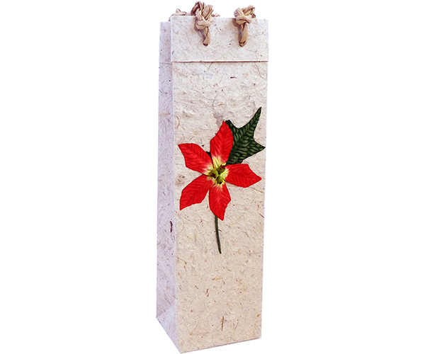 Picture of Bella Vita BB1POINSETTIARE Holiday Handmade Single Bottle Paper Bags Poinsettia Red 