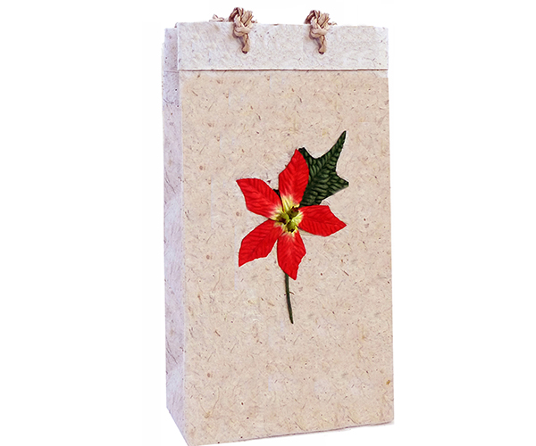 Picture of Bella Vita BB2POINSETTIARE Holiday Handmade Two Bottle Paper Bags Poinsettia Red 