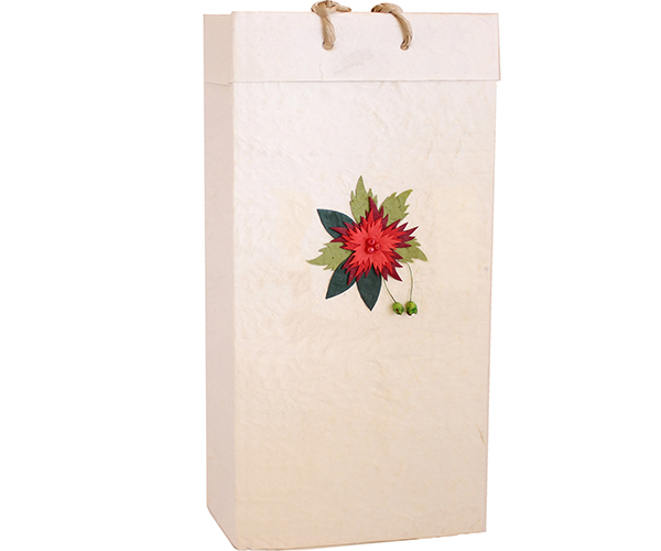 Picture of Bella Vita BB2REDFLOWER Holiday Handmade Two Bottle Paper Bags  Red Flower