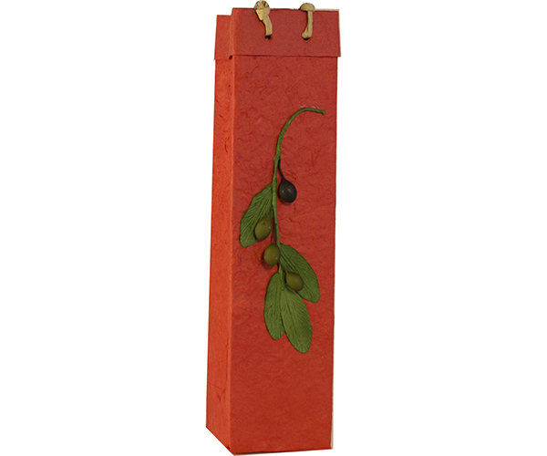 Picture of Bella Vita OB1-RBRANCH Handmade Paper Olive Oil Bottle Bags Branch Red 