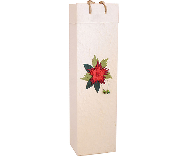 Picture of Bella Vita OB1REDFLOWER Handmade Paper Olive Oil Bottle Bags Red Flower 