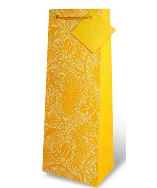 Picture of Wrap-Art 17180 Spotted Floral Wine Bottle Gift Bag Yellow &amp; White 
