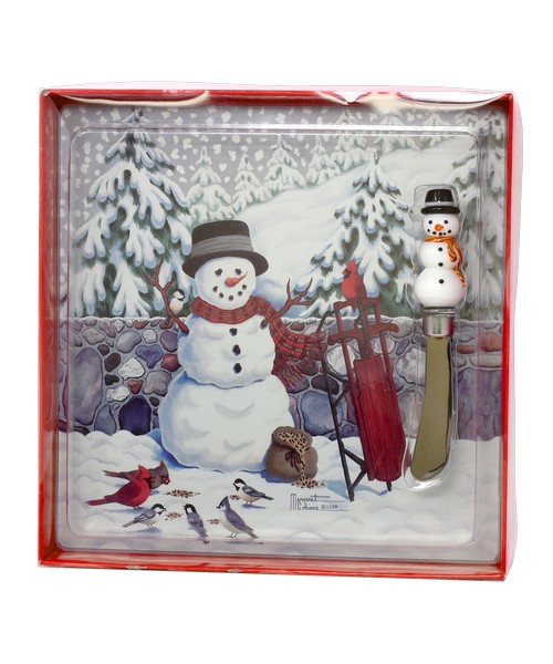 Picture of Gift Essentials GE1010 Cobane Stonewall Snowman Glass Cheese Board Set 