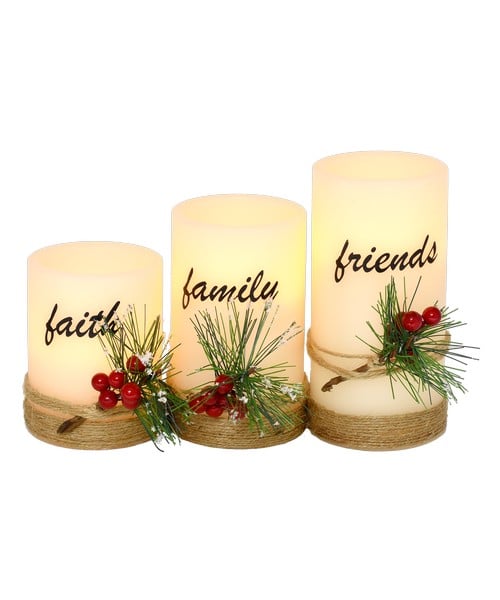 Picture of Gift Essentials GE1019 Faith  Family  Friends LED Candle Set 