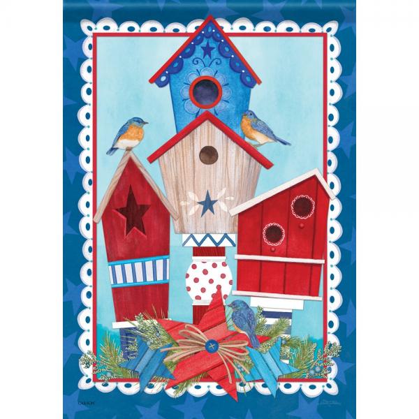 Picture of Carson Home Accents CHA49490 12.5 x 18 in. Birdhouses Garden Flag&#44; Red&#44; White & Blue