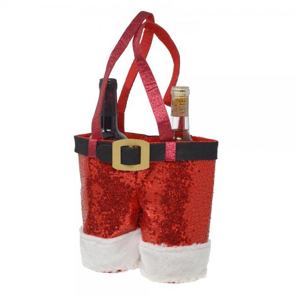 Picture of Gift Essentials GE3041 Red Glitter Wine Santa Pants for 750 ml Bottles