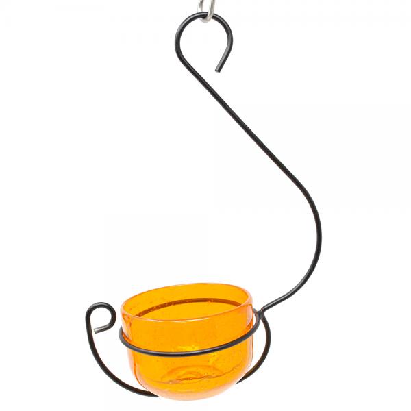 Picture of Distributed by Backyard BE175 Orange Glass Hanging Treat & Mealworm Feeder