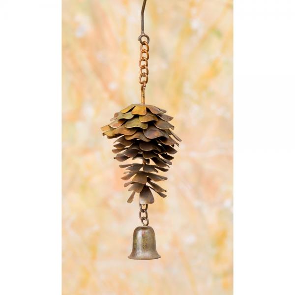Picture of Ancient Graffiti ANCIENTAG86084 Hanging Pine Cone with Bell Flamed Finish Wind Chimes