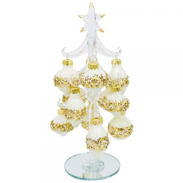 Picture of Gift Essentials GE524 8 in. Clear Glass Tree with Cream Ornaments