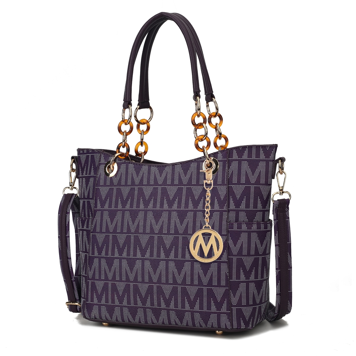 MKF Collection by Mia K MKF-BM3337DPL Womens Kissaten Milan M Signature Vegan Leather Fashion Shoulder Purse Tote Bag, Dark Purple