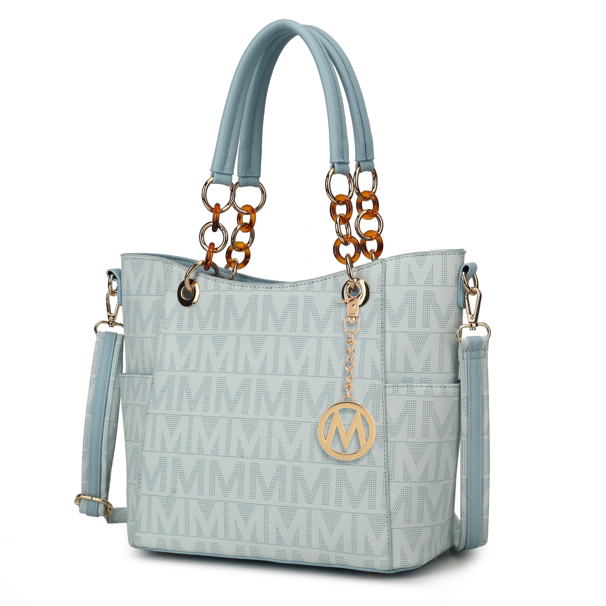MKF Collection by Mia K MKF-BM3337LBL Womens Kissaten Milan M Signature Vegan Leather Fashion Shoulder Purse Tote Bag, Light Blue