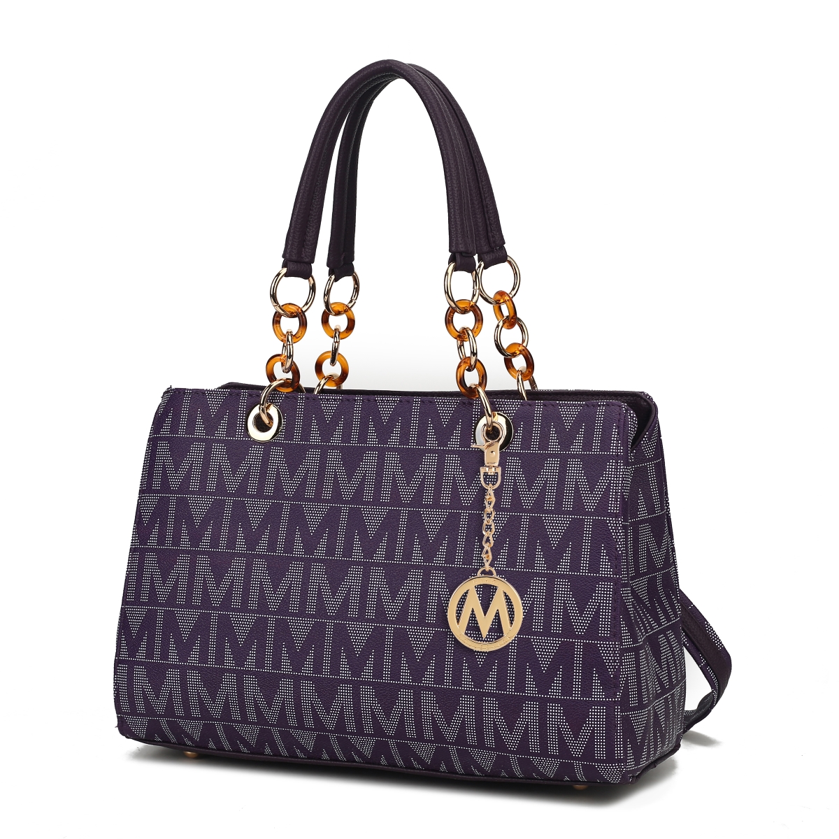 MKF Collection by Mia K MKF-BM3378DPL Womens Sirna M Signature Vegan Leather Fashion Shoulder Purse Tote Bag, Dark Purple