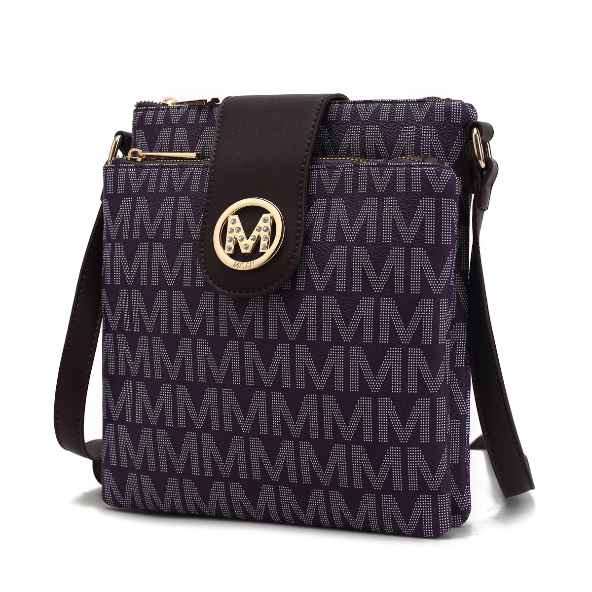 MKF Collection by Mia K MKF-MM5718DPL Womens Wrigley M Signature Vegan Leather Fashion Shoulder Purse Crossbody Bag, Dark Purple