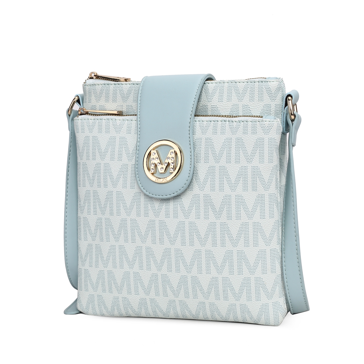 MKF Collection by Mia K MKF-MM5718LBL Womens Wrigley M Signature Vegan Leather Fashion Shoulder Purse Crossbody Bag, Light Blue
