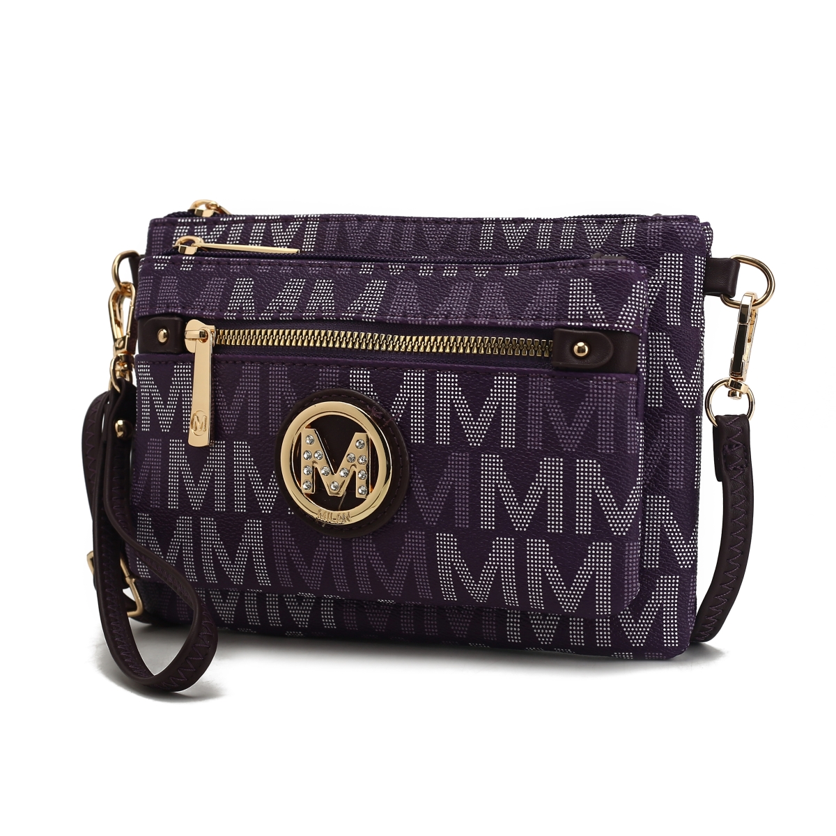 MKF Collection by Mia K MKF-MU6383DPL Womens Camren M Signature Vegan Leather Fashion Shoulder Purse Crossbody Bag, Dark Purple