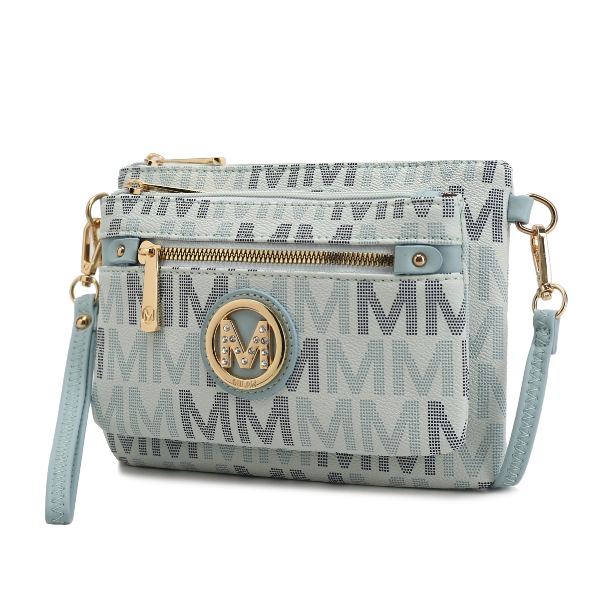 MKF Collection by Mia K MKF-MU6383LBL Womens Camren M Signature Vegan Leather Fashion Shoulder Purse Crossbody Bag, Light Blue
