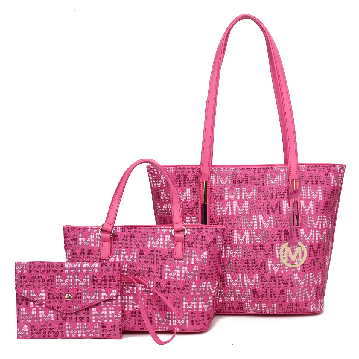 MKF Collection by Mia K MKF-MU6412FS Womens Aylet Vegan Leather M Tote Bag with Mini Bag & Wristlet Pouch, Fuchsia