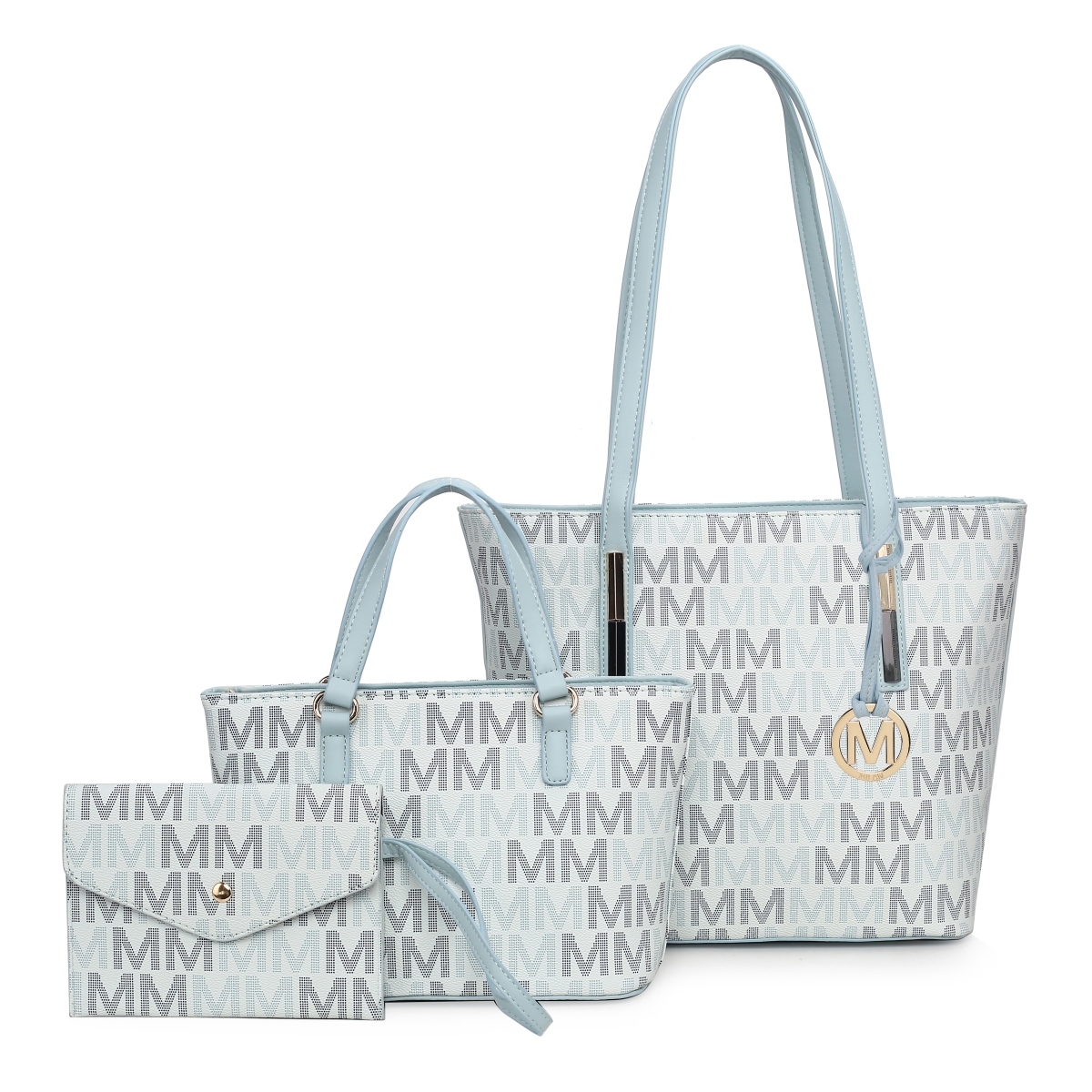 MKF Collection by Mia K MKF-MU6412LBL Womens Aylet Vegan Leather M Tote Bag with Mini Bag & Wristlet Pouch, Light Blue