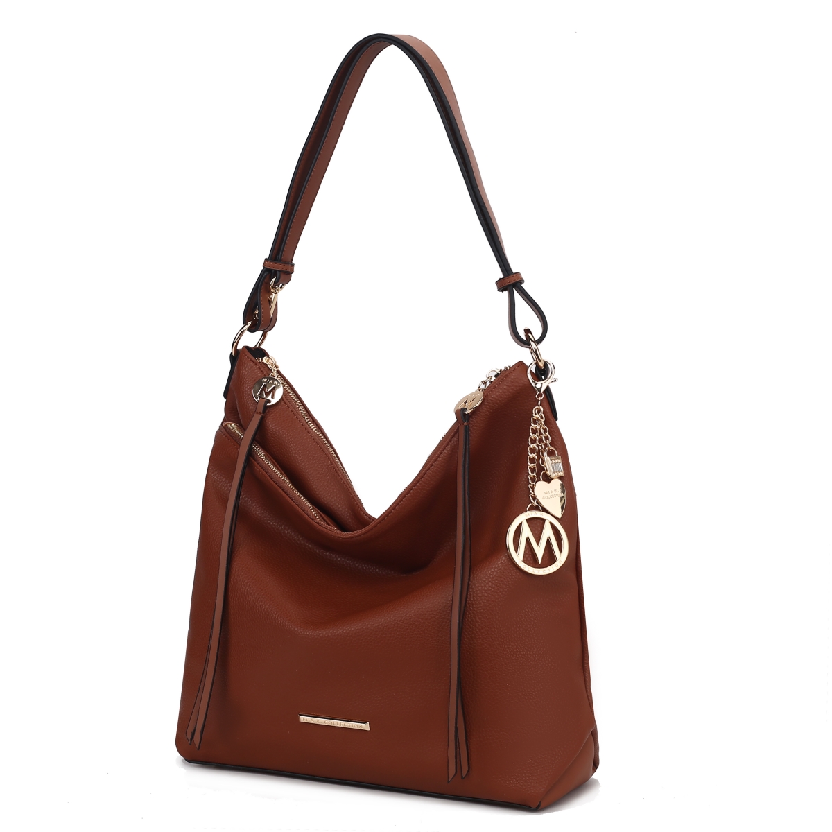 MKF Collection by Mia K MKF-X666D-COG Womens Elise Vegan Leather Fashion Shoulder Purse Hobo Bag, Cognac